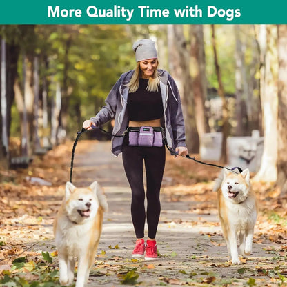 Hands Free Dog Leash Dual Bungee Waist Belt Adjustable Running Walking 2 Dogs